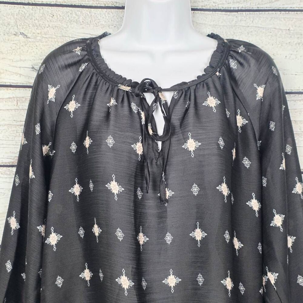Cato Black Boho Border Print Peasant Top Medium - Picture 5 of 10